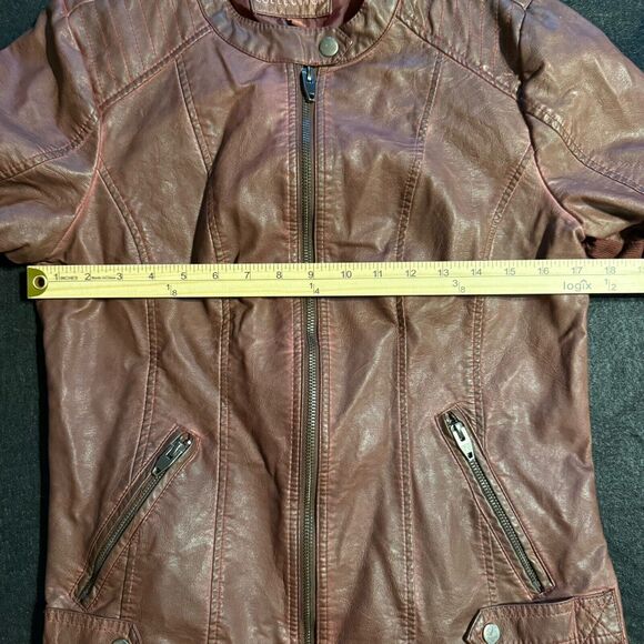 Sebby Collection Vegan Leather Moto Jacket Brown Vintage Look Womens Medium - Picture 9 of 15